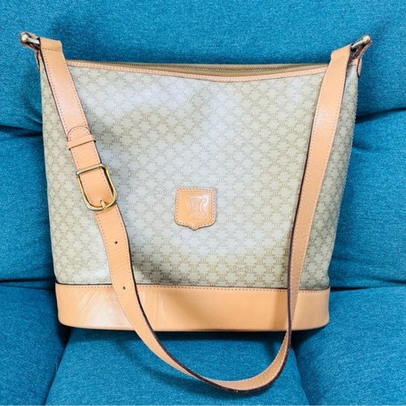 Celine Paris M14 Italy Macadam pattern PVC Razor Beige Leather Shoulder bag - Picture 9 of 16